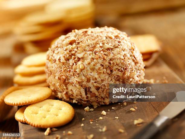 cheese ball with crackers - cheese ball stock pictures, royalty-free photos & images