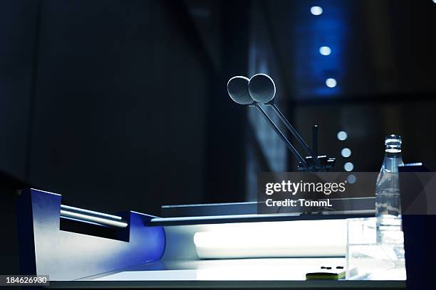 microphone and lectern - press conference microphone stock pictures, royalty-free photos & images