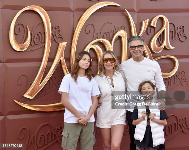 Elena Camil, Heidi Balvanera, Jaime Camil, and Jaime Camil III attend the Los Angeles Premiere Of Warner Bros. "Wonka" at Regency Village Theatre on...