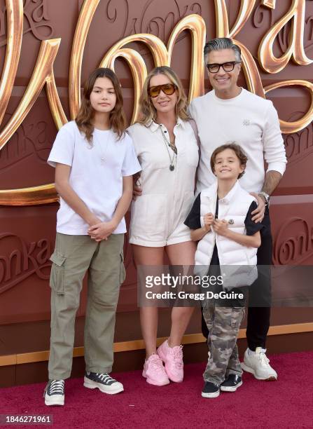Elena Camil, Heidi Balvanera, Jaime Camil, and Jaime Camil III attend the Los Angeles Premiere Of Warner Bros. "Wonka" at Regency Village Theatre on...