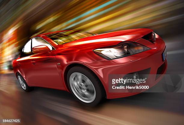 red car driving fast - generic location stockfoto's en -beelden