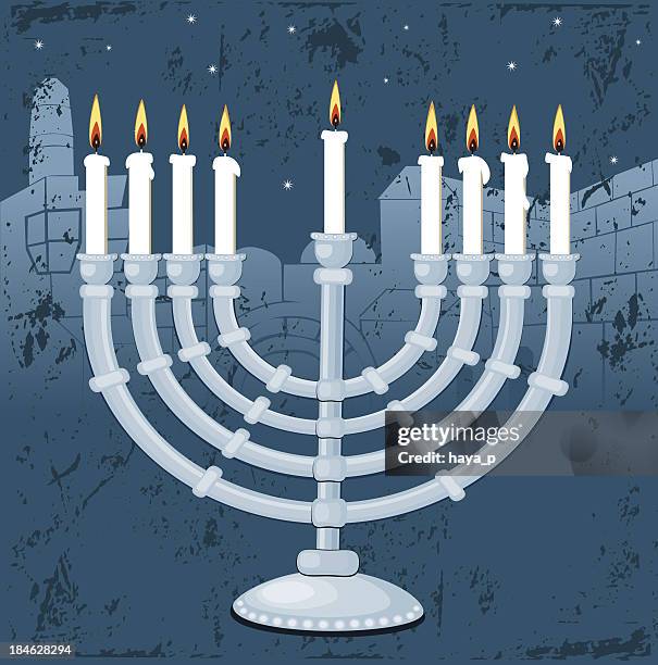 hanukkah in jerusalem - wailing wall stock illustrations