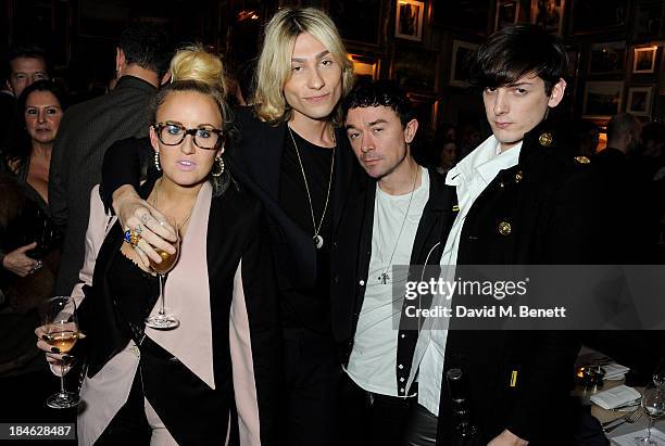 Aimee Phillips, Kyle De'volle, Robbie Furze and guest attend the London EDITION and NOWNESS dinner to celebrate ON COLLABORATION on October 14, 2013...