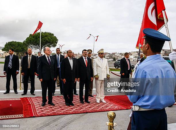 Tunisian President Moncef Marzouki ,Tunisian PM Ali Laarayedh and National Constituent Assembly President Mustapha Ben Jaafar attend the 50th...