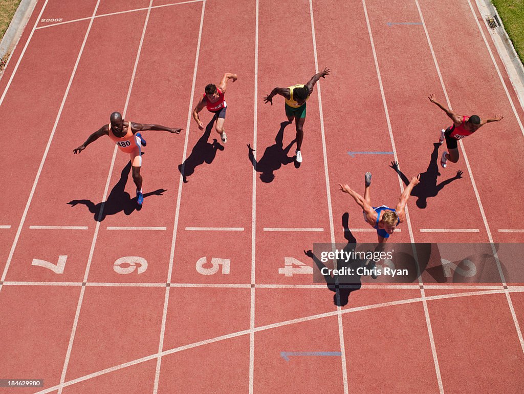 Racers at the start line on a track