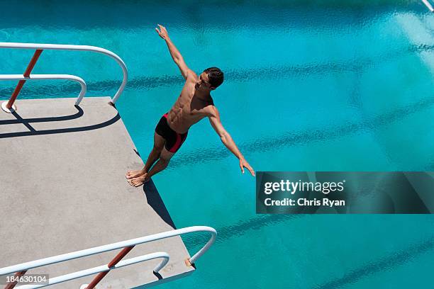 diver standing on diving board - diving board stock pictures, royalty-free photos & images