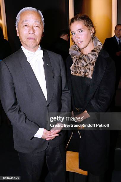 Artist Hiroshi Sugimoto and actress Vahina Giocante attend Boucheron Hosts Hiroshi Sugimoto Exhibition Celebration at Place Vendome Boucheron shop on...