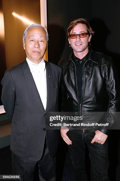 Artist Hiroshi Sugimoto and Singer Thomas Dutronc attend Boucheron Hosts Hiroshi Sugimoto Exhibition Celebration at Place Vendome Boucheron shop on...