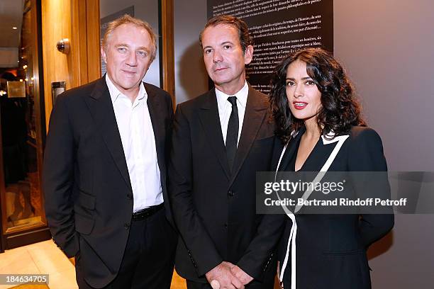 Francois-Henri Pinault, CEO Boucheron Pierre Bouissou and Salma Hayek attend Boucheron Hosts Hiroshi Sugimoto Exhibition Celebration at Place Vendome...