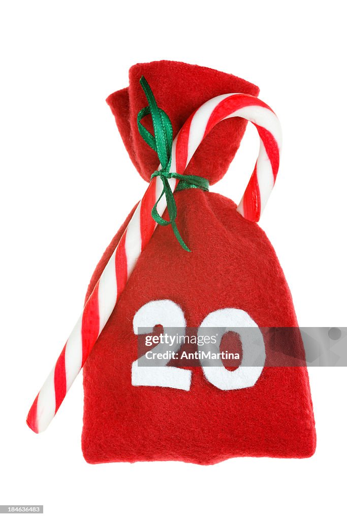 Red Christmas bag for advent calendar isolated on white