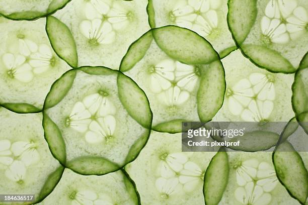 translucent slices of cucumbers - cucumber stockfoto's en -beelden