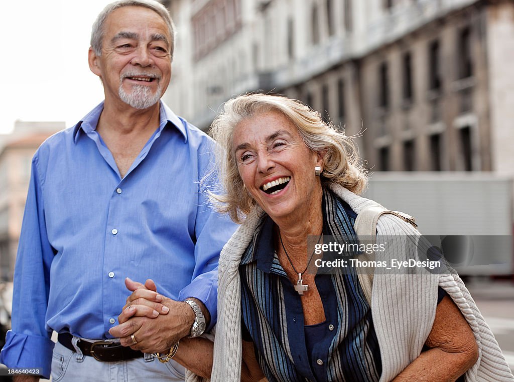 Senior couple on a sightseeing tour of Europe