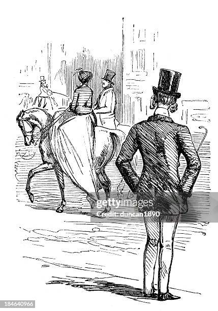 victorian sketch - top hat drawing stock illustrations