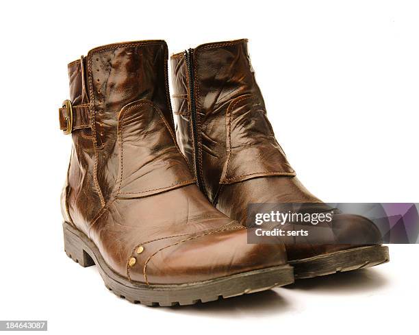 leather hiking boots xxxlarge - leather shoe stock pictures, royalty-free photos & images