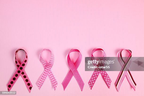 pink breast cancer awareness ribbons with copy space - pink ribbon stock pictures, royalty-free photos & images