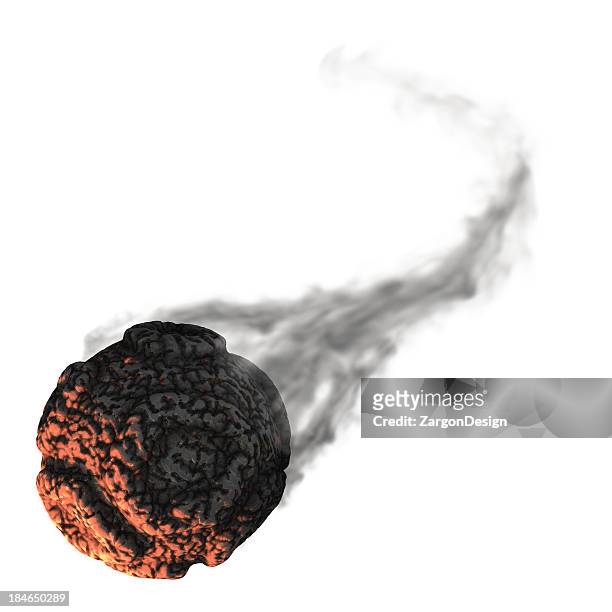 image of a spherical meteor isolated on a white background - crater stock pictures, royalty-free photos & images