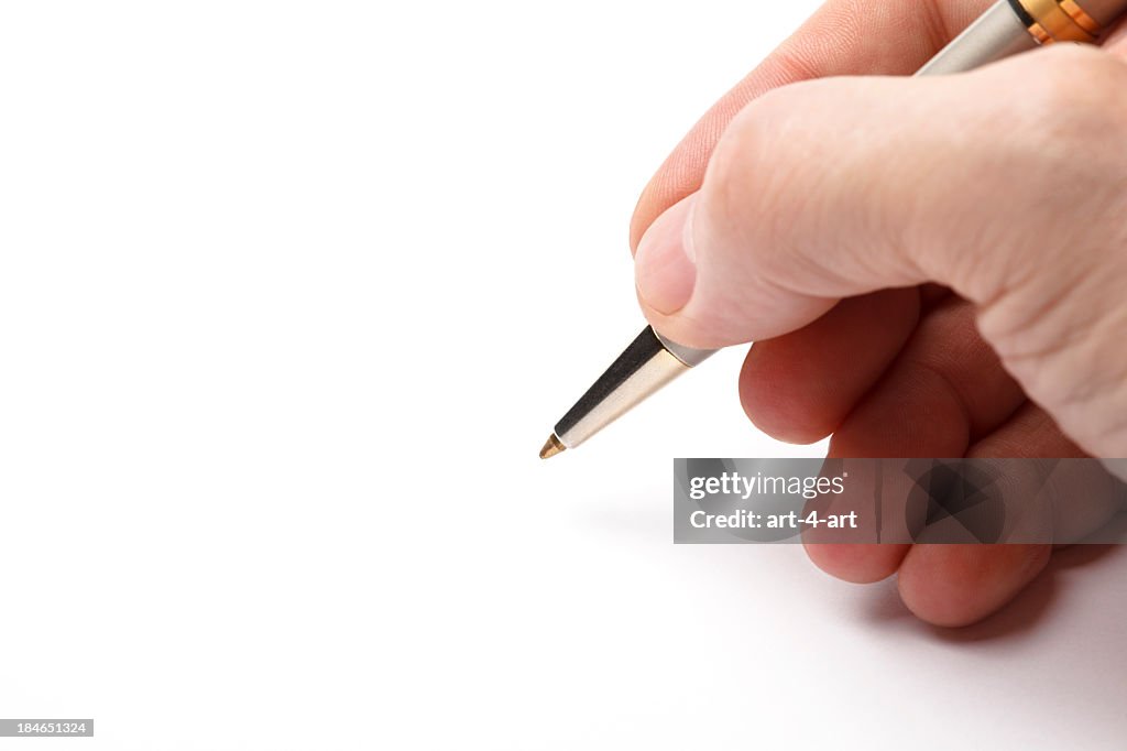 Man’s hand signing the document copy space