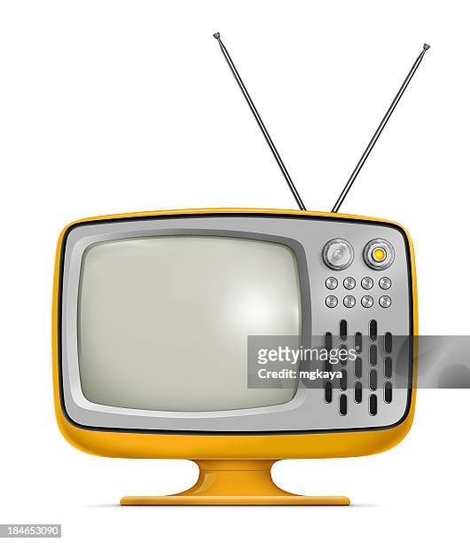 art deco style vintage television with yellow frames - 1970s television set stock pictures, royalty-free photos & images