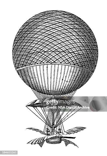 hot air balloon | early flying machines - wicker stock illustrations