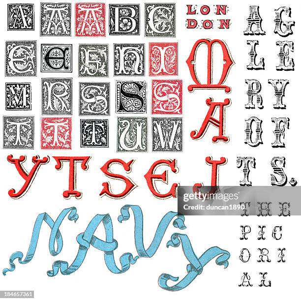 verschiedene retro alphabet buchstaben - b w stock-grafiken, -clipart, -cartoons und -symbole