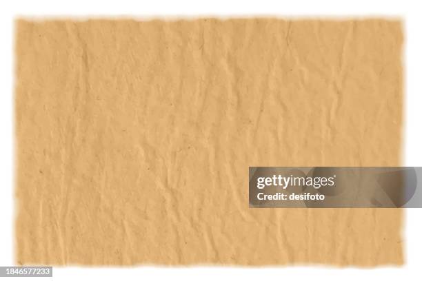 empty blank beige or light brown coloured grunge textured crumpled crushed recycled paper or sand like horizontal vector backgrounds with texture, folds, copy space and creases all over and soft uneven fading edges - khaki texture stock illustrations