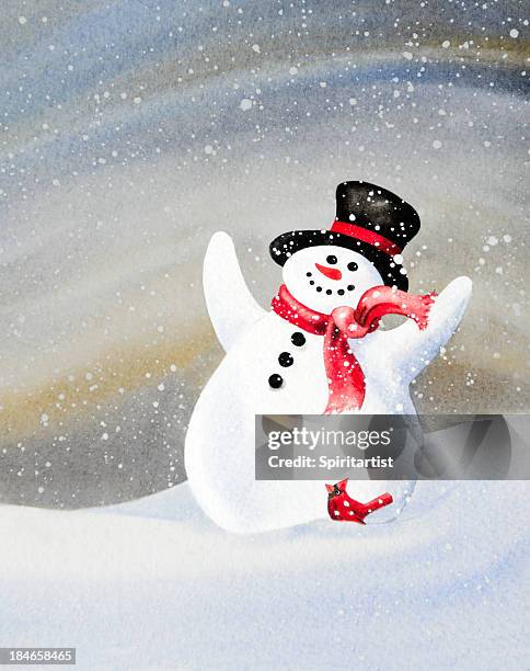 cheerful snowman and cardinal friend - cardinal background stock illustrations