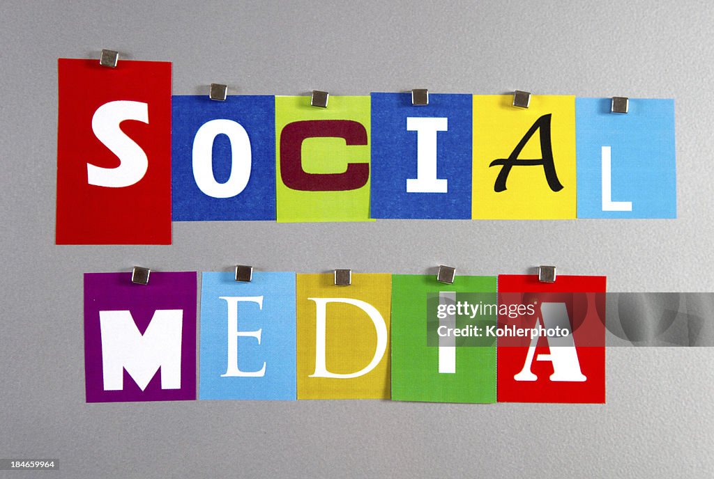 Social Media pinned on a silver metal pin board