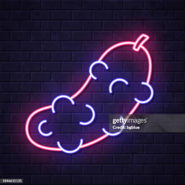 pickle. glowing neon icon on brick wall background - pickle stock illustrations