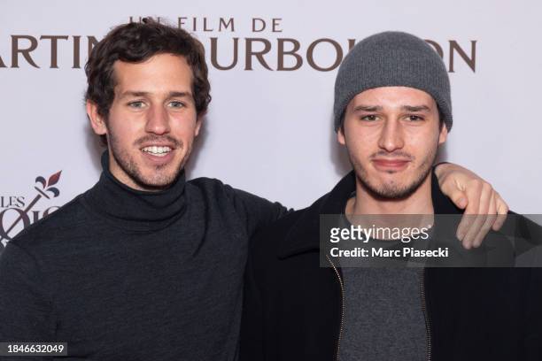 Giacomo Belmondo and Victor Belmondo attend the "Les Trois Mousquetaires : Milady" The Three Musketeers: Milady Premiere at Cinema Le Grand Rex on...