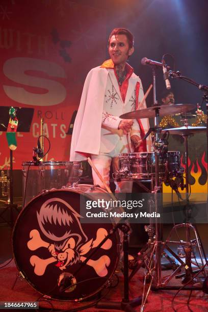 Vince Monster of Rebel Cats performs during the Show `A Christmas Day With Elvis´ at Lunario on December 10, 2023 in Mexico City, Mexico.