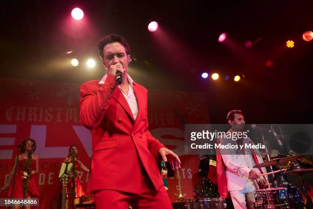 Singer Leonardo de Lozanne and Vince Monster of Rebel Cats perform during the Show `A Christmas Day With Elvis´ at Lunario on December 10, 2023 in...