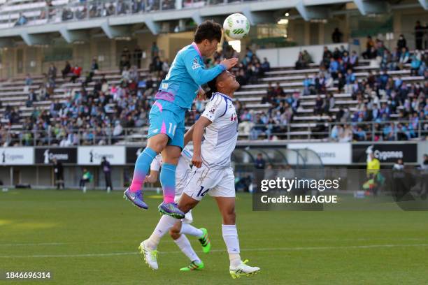 Kim Min-woo of Sagan Tosu heads to score the team's first goal during the J.League J1 first stage match between Sagan Tosu and Ventforet Kofu at Best...