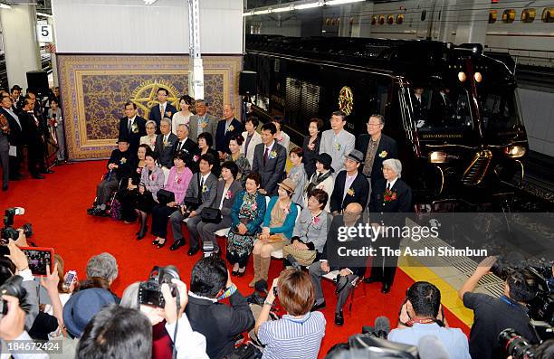 Kyushu's luxury sleeper train 'Nanatsuboshi ' launching ceremony at Hakata Station on October 15, 2013 in Fukuoka, Japan. When shared by two people...