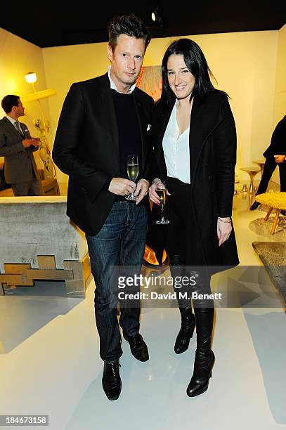 Amy Molyneaux and Percy Parker attend the Moet Hennessy London Prize Jury Visit during the PAD London Art + Design Fair at Berkeley Square Gardens on...