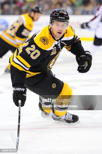 Daniel Paille of the Boston Bruins skates against the Colorado Avalanche at the TD Garden on October 10, 2013 in Boston, Massachusetts.