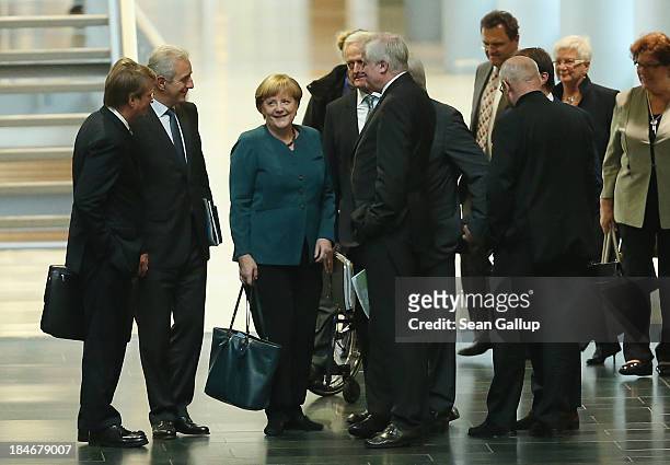 Leading members of the German Christian Democrats , including Chairwoman and German Chancellor Angela Merkel , as well as Horst Seehofer , Chairman...