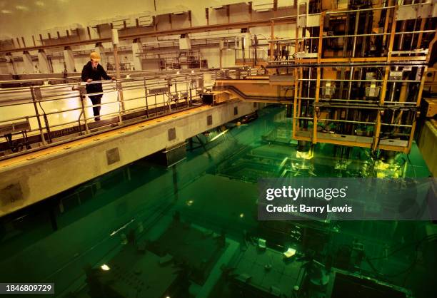 Inside storage pool 5 at Sellafield nuclear site on 9th September 1985 in Sellafield, Cumbria, United Kingdom. The energy and reprocessing plant...