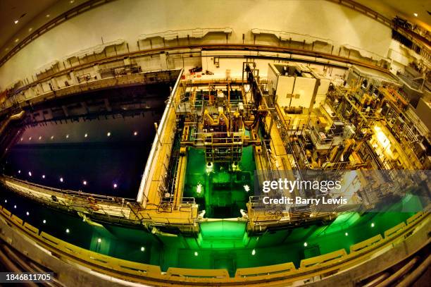 Inside storage pool 5 at Sellafield nuclear site on 9th September 1985 in Sellafield, Cumbria, United Kingdom. The energy and reprocessing plant...