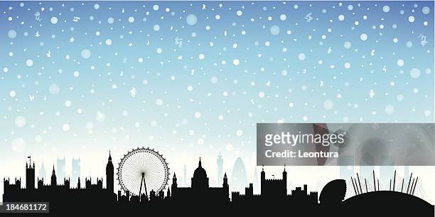 snowy london (each building is moveable and complete) - winter wonderland london stock illustrations