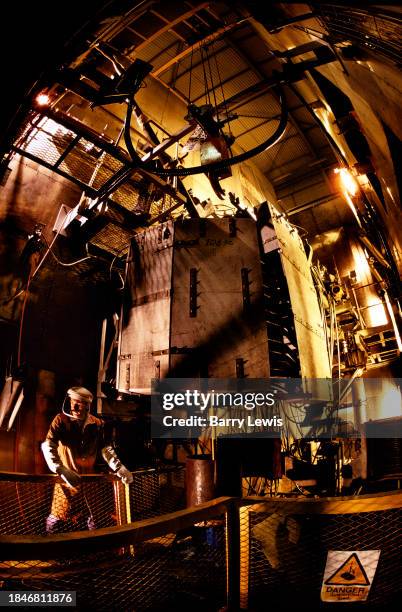 Prototype for fusing spent nuclear fuel with glass which is then buried at Sellafield nuclear site on 9th September 1985 in Sellafield, Cumbria,...