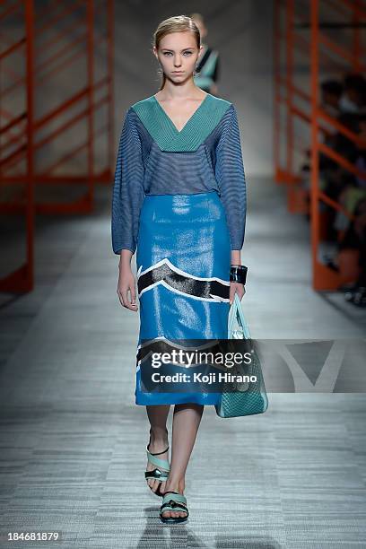 Model showcases designs on the runway during the Missoni show as part of Mercedes Benz Fashion Week Tokyo S/S 2014 at Hikarie Hall A of Shibuya...