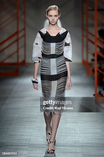 Model showcases designs on the runway during the Missoni show as part of Mercedes Benz Fashion Week Tokyo S/S 2014 at Hikarie Hall A of Shibuya...