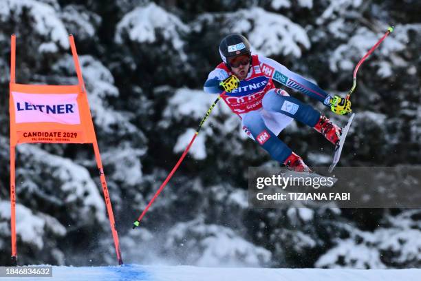 Norway's Aleksander Aamodt Kilde competes in the men's downhill replacing Zermatt-Cervinia's race, during the FIS Alpine Ski World Cup in Val Gardena...