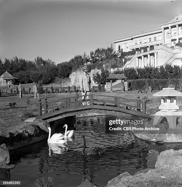 Emperor of Ethiopia, Haile Selassie, in front of the Jubilee Palace in Addis Ababa, Ethiopia on THE TWENTIETH CENTURY. Episode called, "Ethiopia: The...