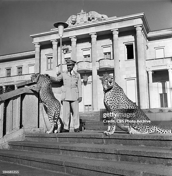 Emperor of Ethiopia, Haile Selassie, in front of the Jubilee Palace in Addis Ababa, Ethiopia on THE TWENTIETH CENTURY. Episode called, "Ethiopia: The...