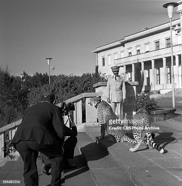 Emperor of Ethiopia, Haile Selassie, in front of the Jubilee Palace in Addis Ababa, Ethiopia on THE TWENTIETH CENTURY. Episode called, "Ethiopia: The...