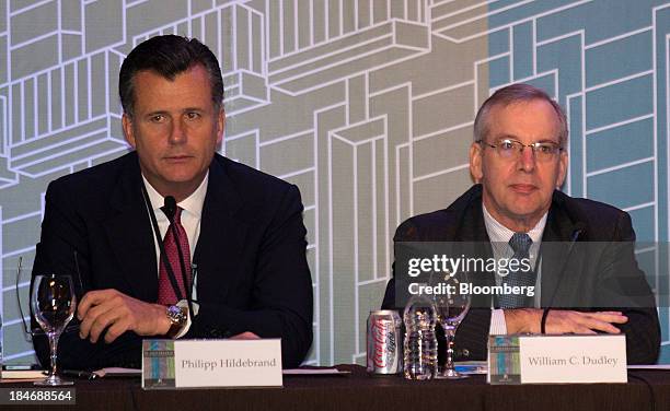 Philipp Hildebrand, vice chairman of Blackrock Intl. Ltd., from left, and William C. Dudley, president of the Federal Reserve Bank of New York,...