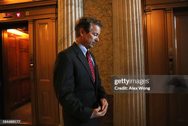 Sen. Rand Paul arrives at the Senate Republican Policy luncheon at the U.S. Capitol October 15, 2013 on Capitol Hill in Washington, DC. The U.S....