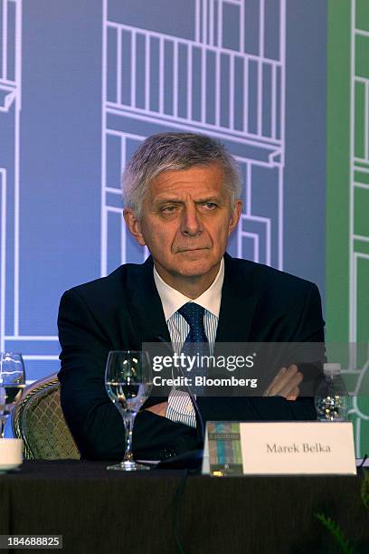 Marek Belka, president of the National Bank of Poland, listens during the Banco de Mexico 20th Anniversary Of Independence Conference in Mexico City,...