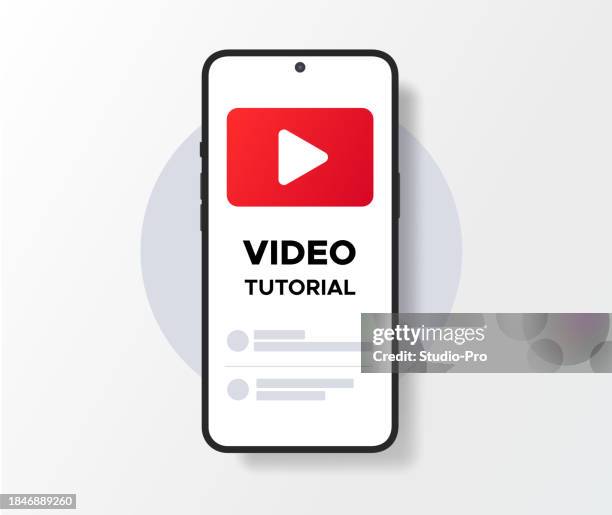 ilustraciones, imágenes clip art, dibujos animados e iconos de stock de video tutorial de diseño de maqueta de teléfono - tutorial